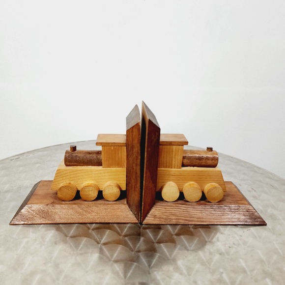 Vintage Wooden Hand Made Train Bookends Library Primitive Classic Americana - Picture 8 of 16
